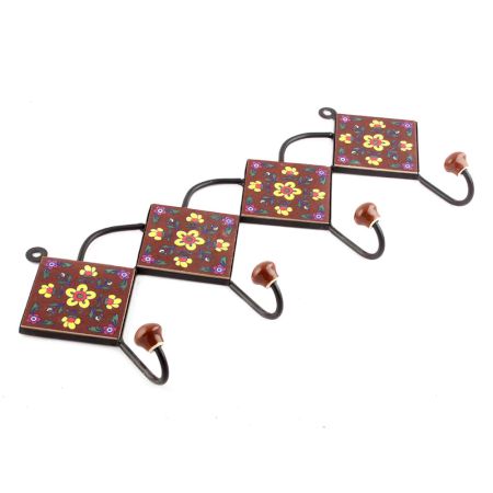Brown And Yellow Tiny Flower Ceramic Tiles Hooks